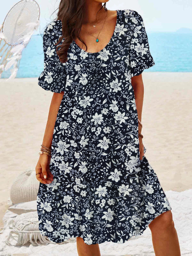 Plus Size Floral Holiday Casual Weaving Dress - DUVAL
