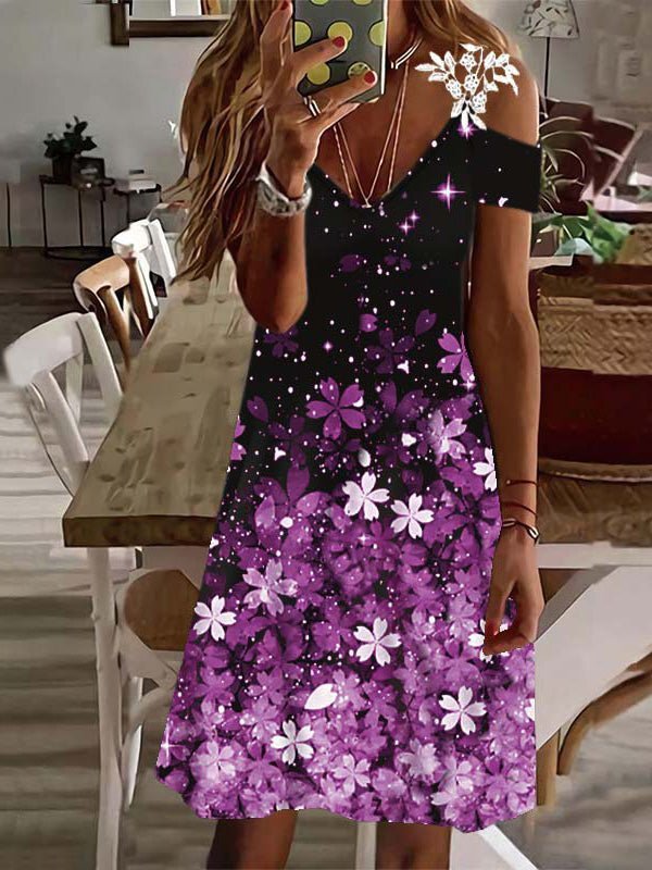 Women's Dresses Printed Lace Off-Shoulder Short Sleeve Dress - DUVAL