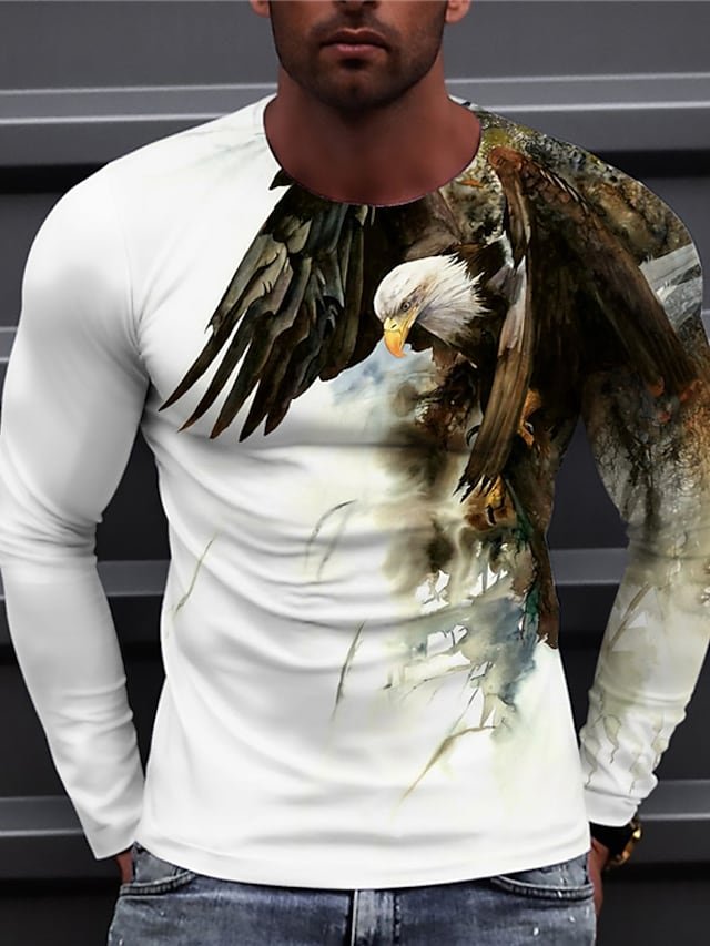 Men's Unisex T shirt Tee Shirt Tee Graphic Prints Eagle Crew Neck Blue Purple Yellow White 3D Print Daily Holiday Long Sleeve Print Clothing Apparel Designer Casual Big and Tall