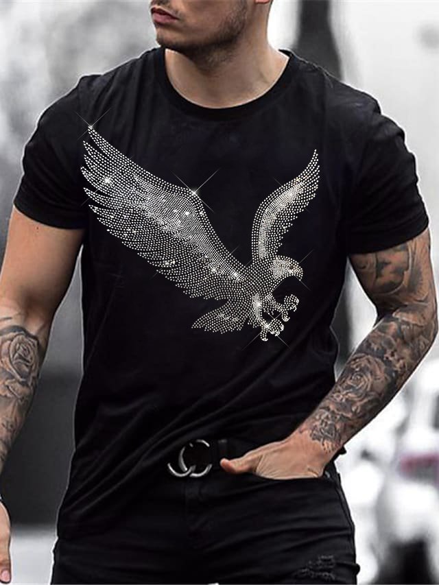 Men's Stylish Casual Black Rhinestone T-Shirt - DUVAL