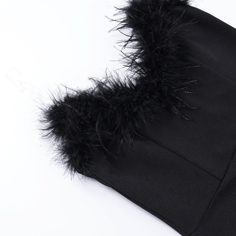 Elegant V-neck Furry Fish Tail Women's Dress