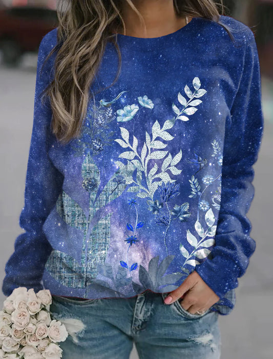 Women's Pullover Plants Print Casual Sweatshirts - DUVAL