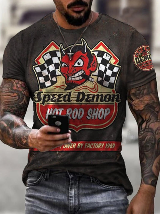 Mens Speed Demon Motorcycle Print Fashion T-shirt - DUVAL