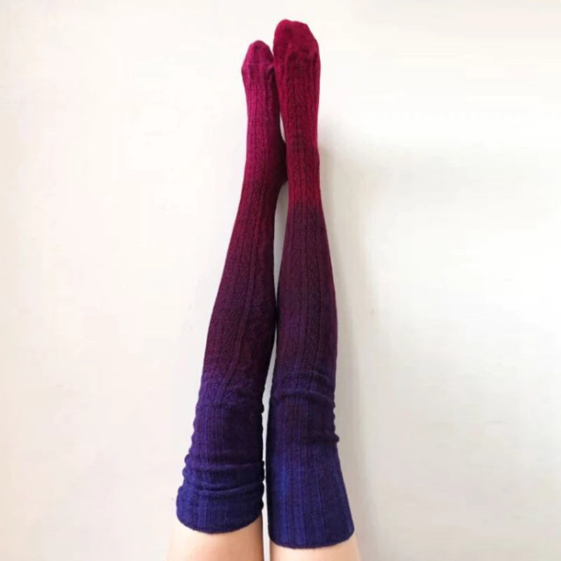 Fashion tie-dyed long thigh-high pile socks knit socks