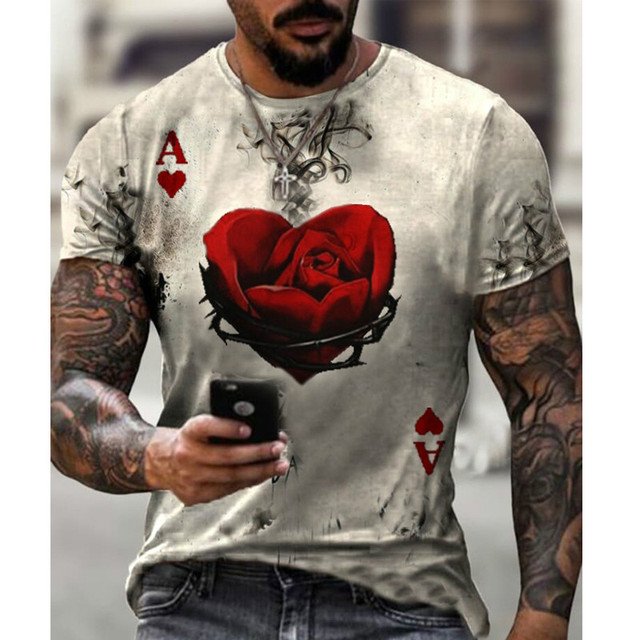 Men's Fashionable Casual Poker Print T-Shirt