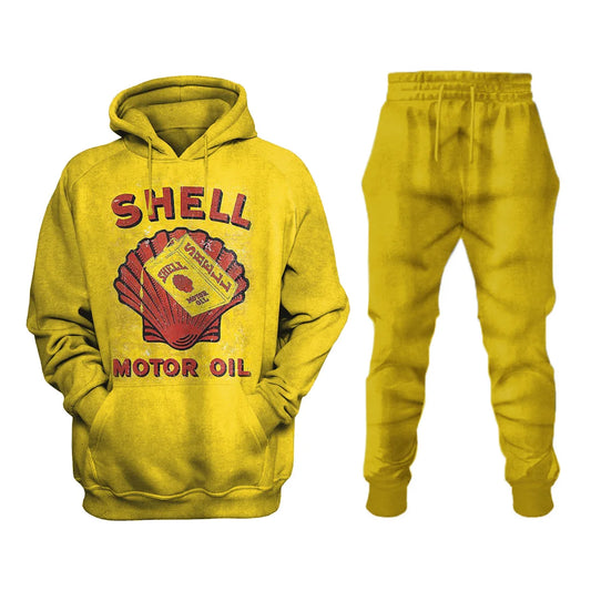 Shell Retro Casual Engine Oil Print Sweatshirt Set