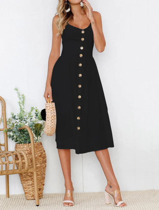 Casual Solid color With Buttons Midi Slip Dress