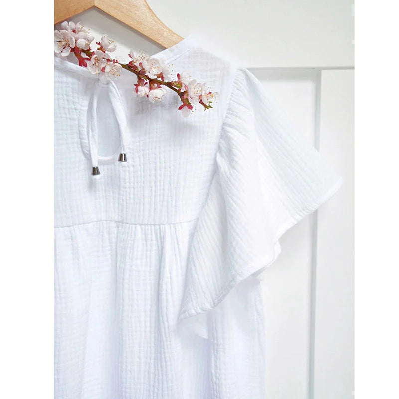 Mori girls' thin skin-friendly cotton dress with lotus leaf sleeves