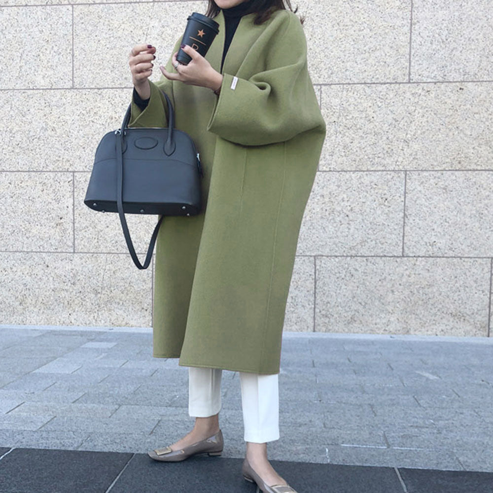 Elegant coat long solid color straight coat