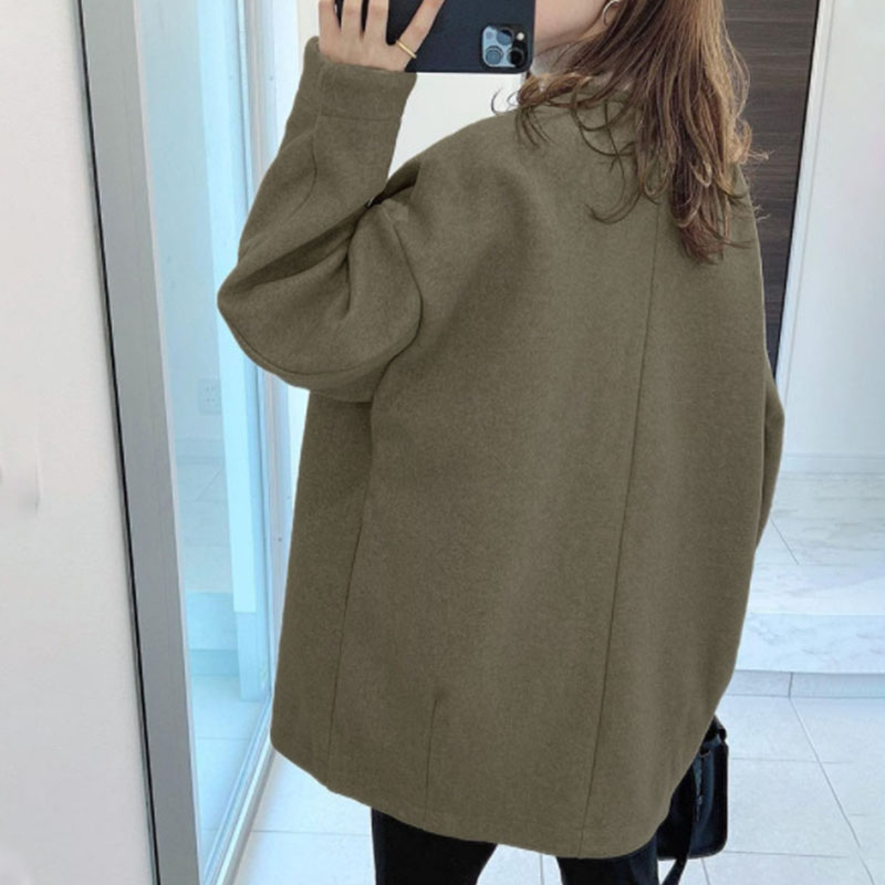 Round neck temperament loose woolen coat