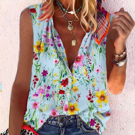 Groovy Floral Print Sleeveless Top - DUVAL
