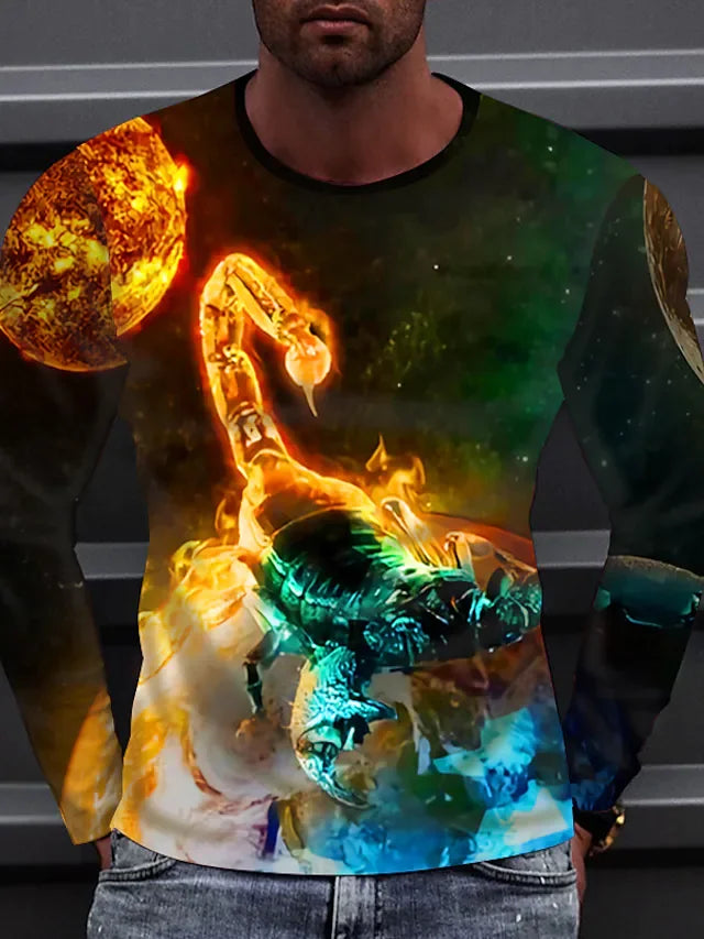 Men's T shirt Tee Animal Scorpion Round Neck Green Purple Outdoor Street Long Sleeve Print Clothing Apparel Sports Fashion Sportswear Casual / Fall - DUVAL