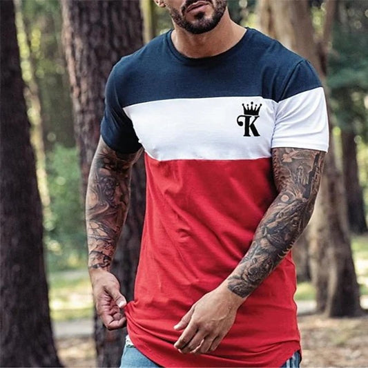 Men's  T shirt Tee 3D Print Color Block Graphic Prints Crew Neck Street Daily Print Short Sleeve Tops Casual Classic Big and Tall Sports Red - DUVAL