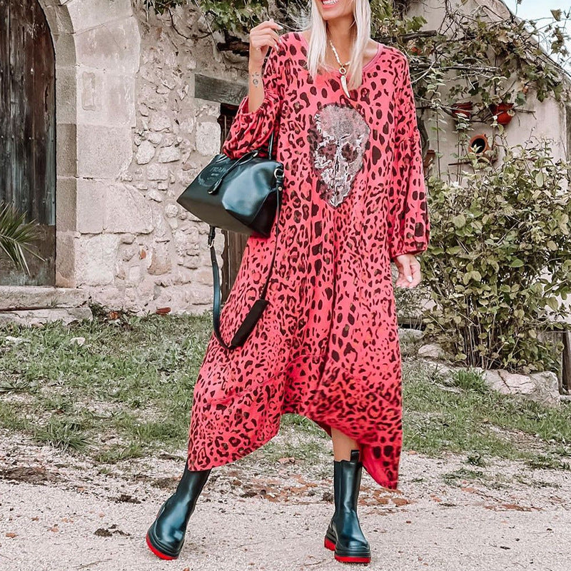 Oversized Skull Print Long Sleeve Dress