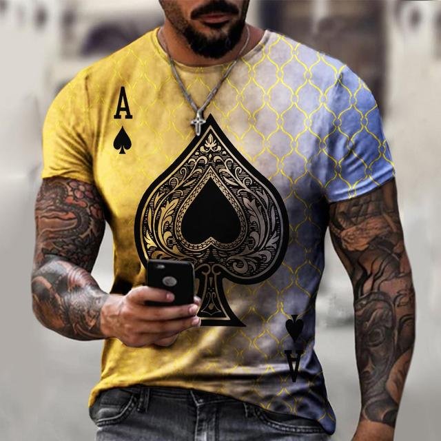 Men's fashionable casual poker print T-shirt - DUVAL