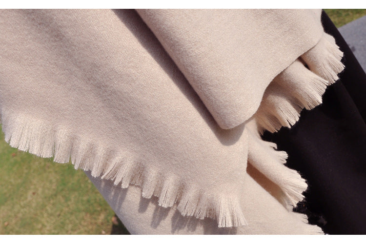 Women's Solid-color Cashmere Scarf with Thick Tassels