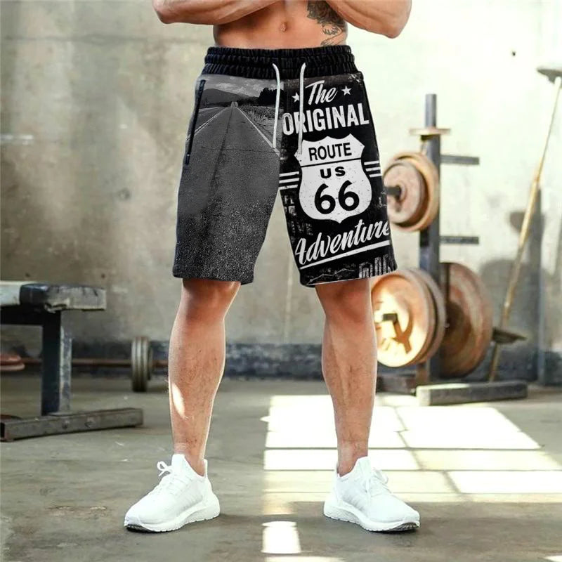 Men's Motorcycle Route 66 Printed Fashion Shorts