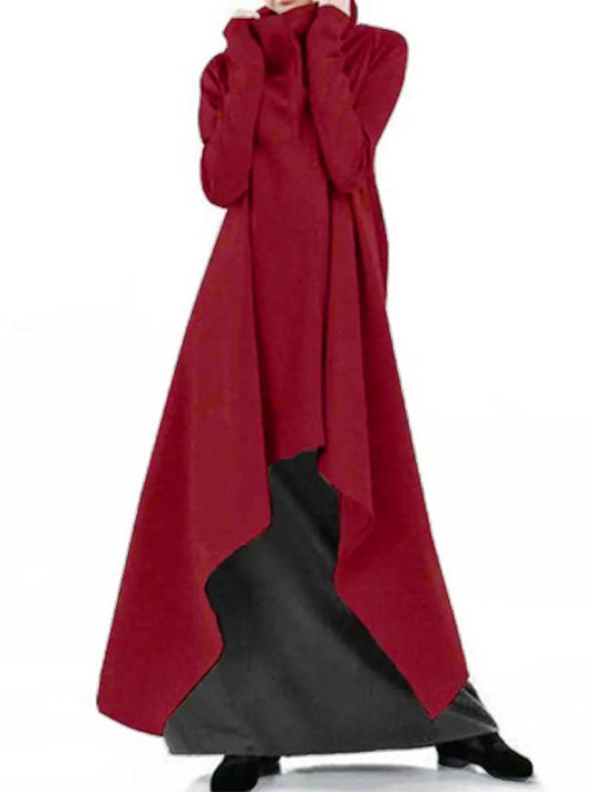 Loose And Irregular Solid Color Turtleneck Pullover Dress