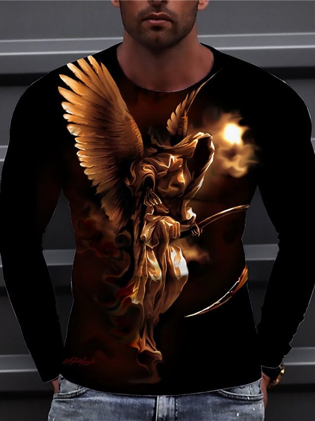 Men's  T shirt Tee Shirt Tee Skull Graphic Prints Crew Neck Black 3D Print Daily Holiday Long Sleeve Print Clothing Apparel Designer Casual Big and Tall - DUVAL