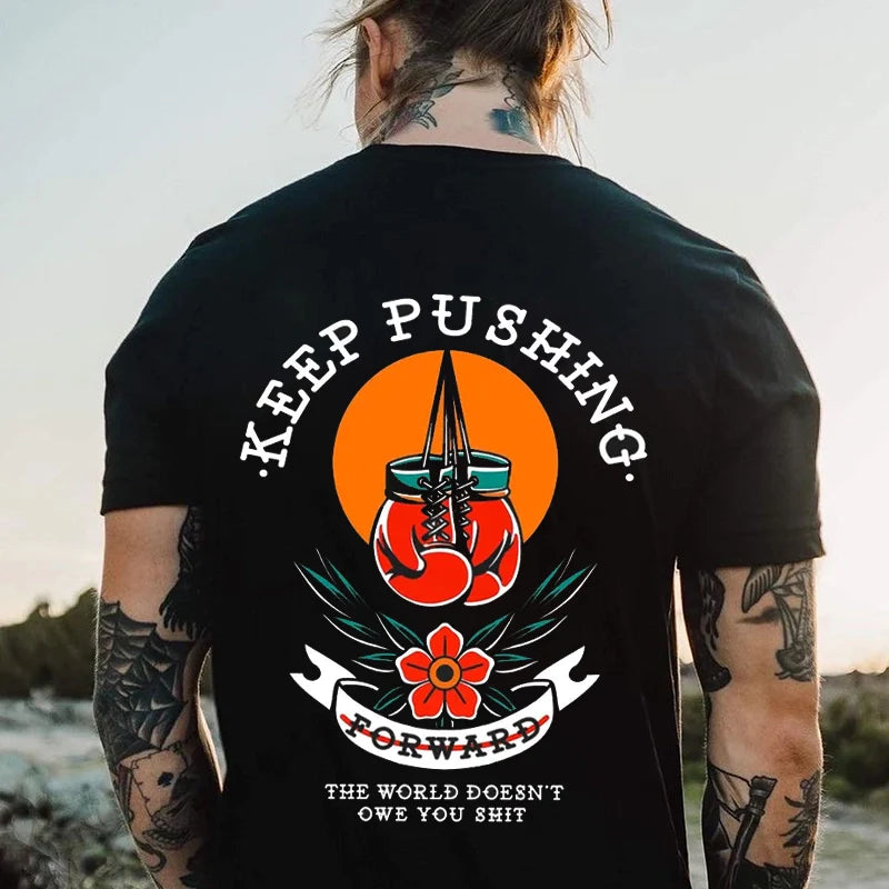 KEEP PUSHING Heart and Flower Couple Models T-Shirt