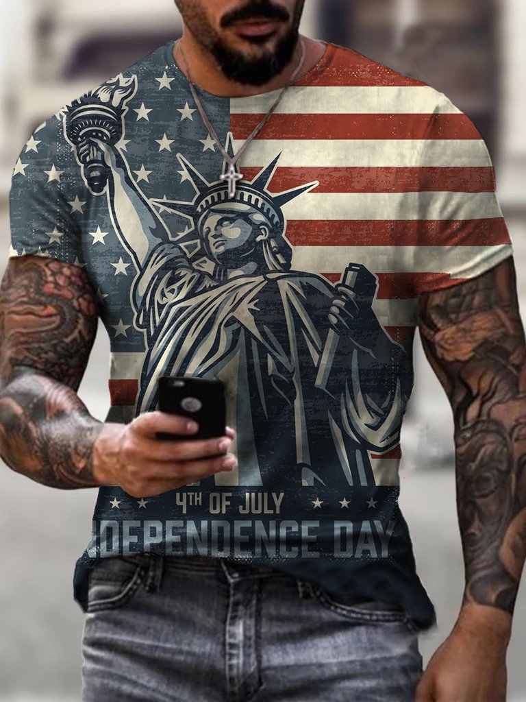 Men's American Flag Statue Of Liberty Printed T-Shirt - DUVAL