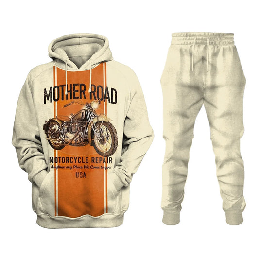 Mens Retro Motorcycle Riding Sweatshirt Set - DUVAL