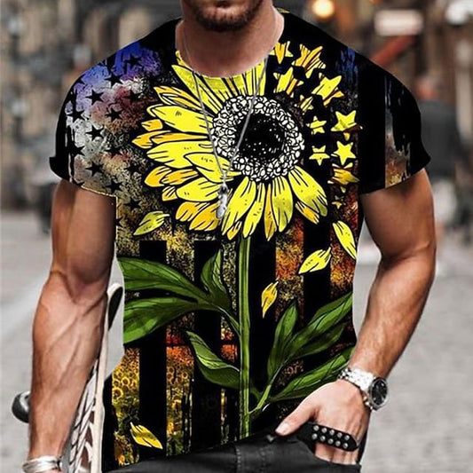 Men's  T shirt Tee 3D Print Graphic Prints Sunflower Crew Neck Street Daily Print Short Sleeve Tops Designer Casual Big and Tall Sports Yellow - DUVAL