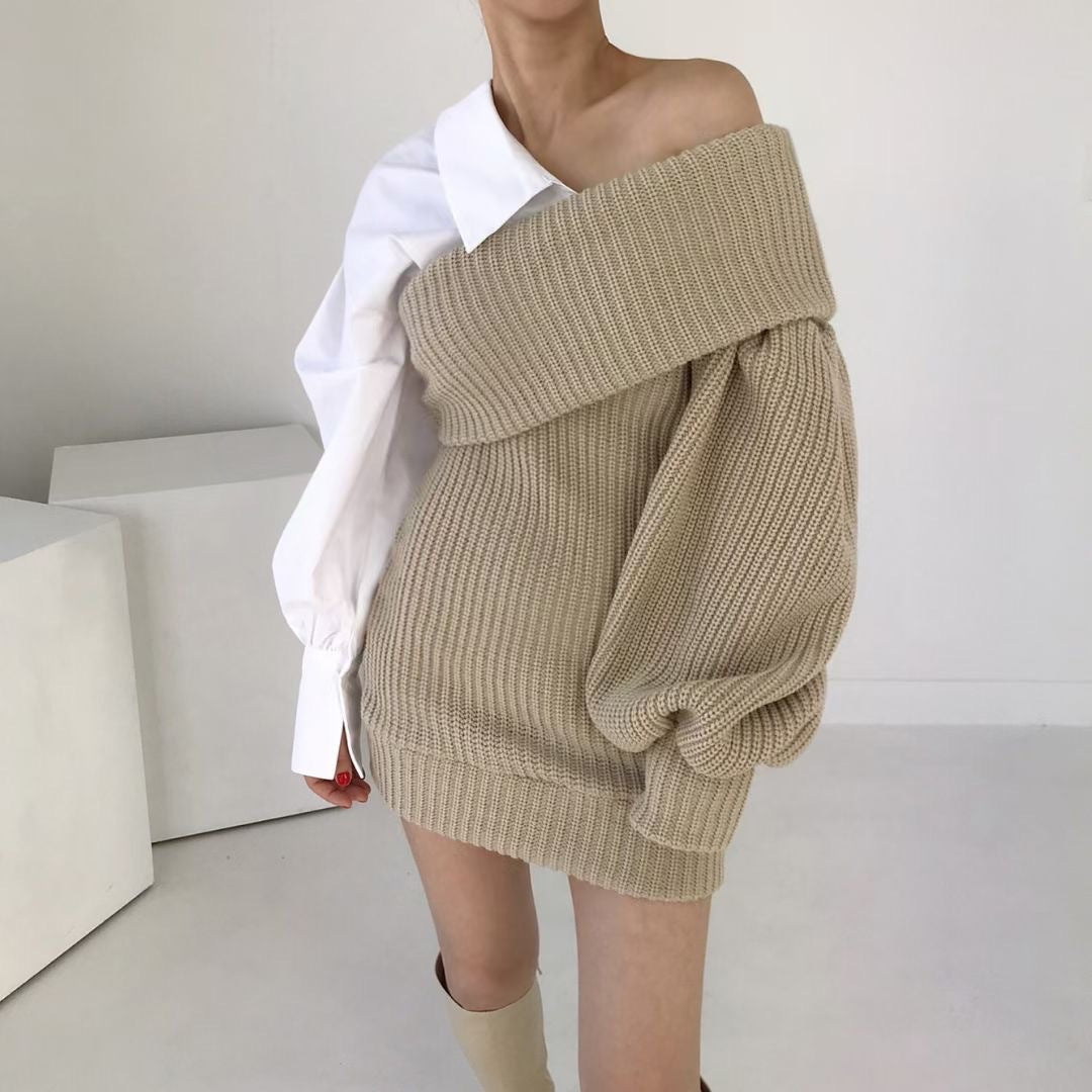 Robe à épaules inclinées en deux pièces, épissure de mode