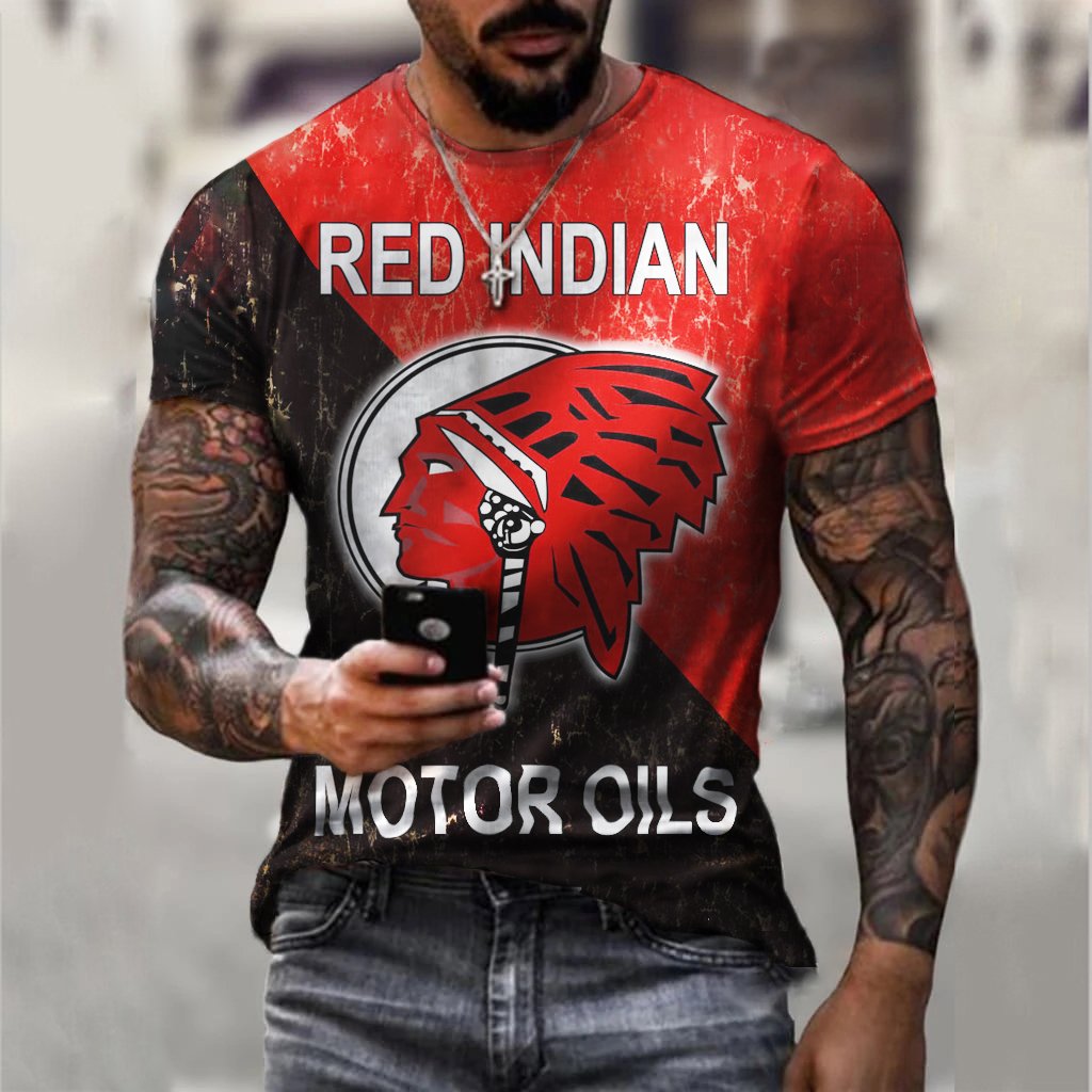 Red Indian Motor Oil Label Retro Casual T-shirt - DUVAL