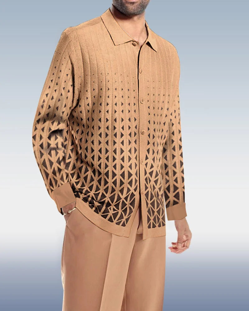 Cafe Criss-Cross Pattern Walking Suit Long Sleeve Set - DUVAL