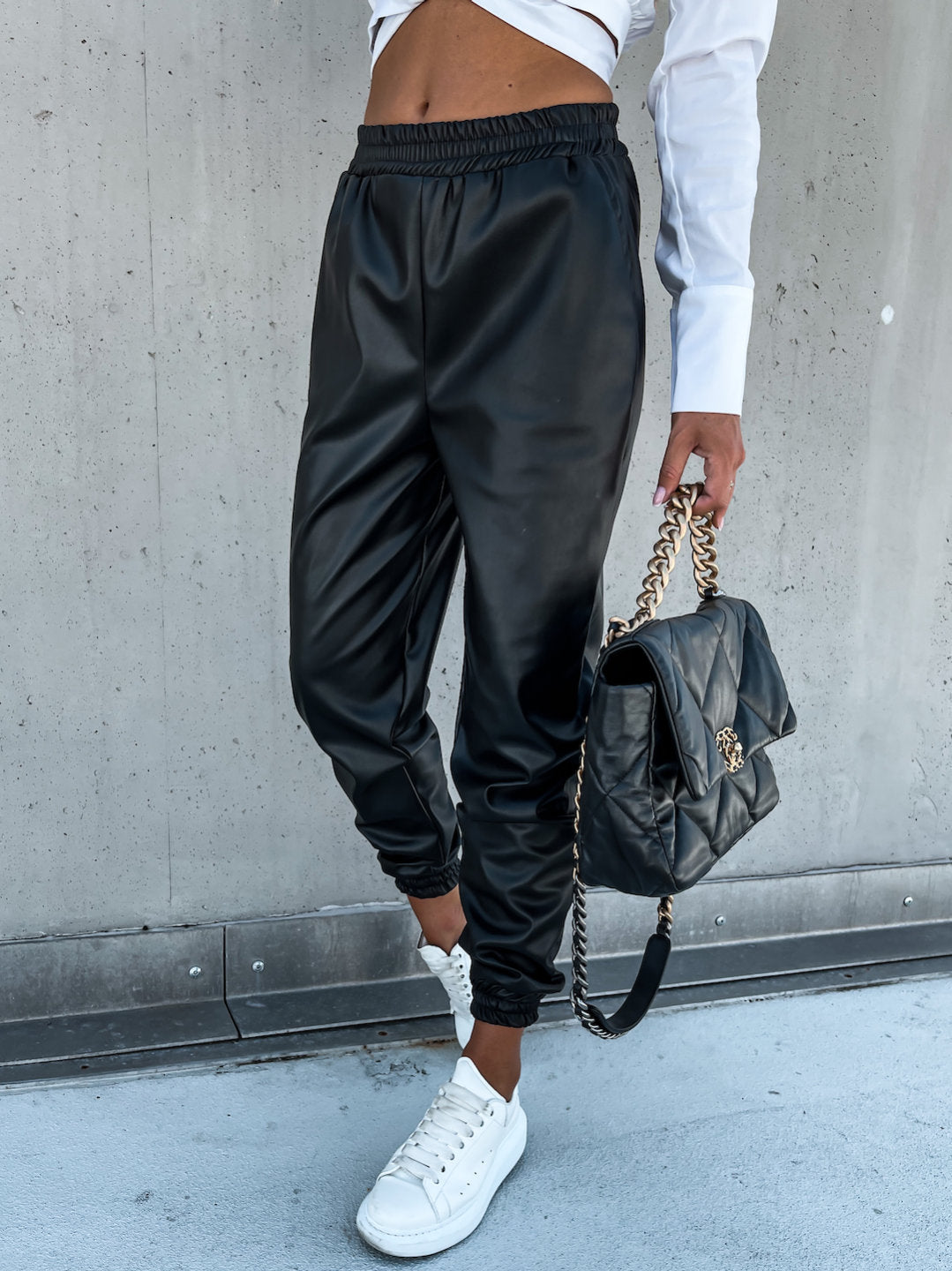 Casual pocket long PU leather pants