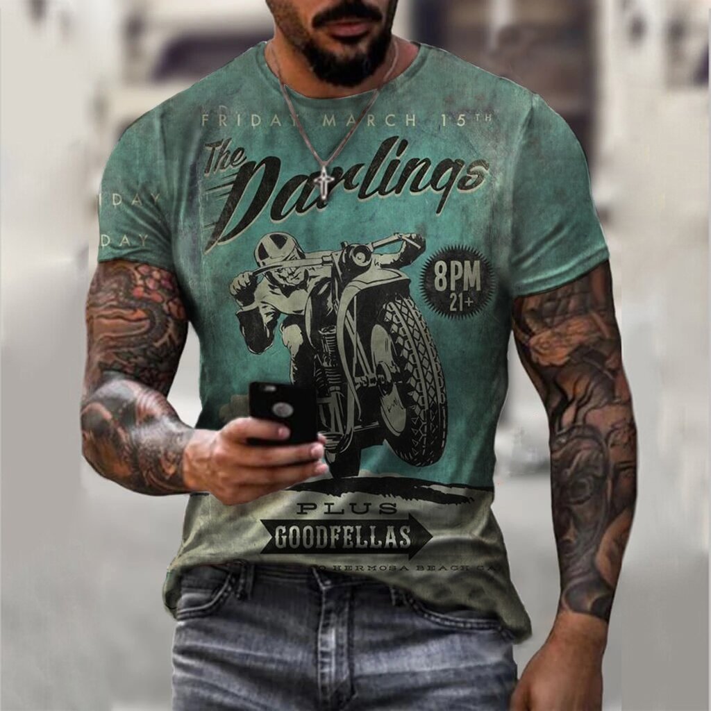 Creative Motorcycle Retro Poster Casual T-shirt - DUVAL