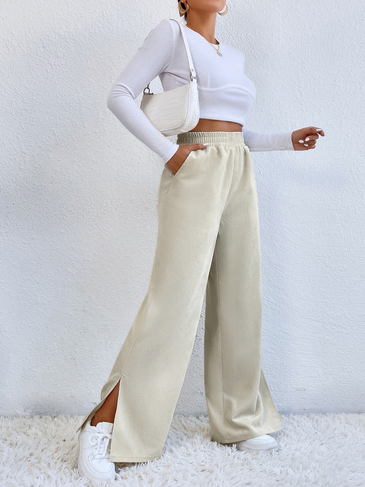 High Waist Corduroy Panel Slit Lounge Pants