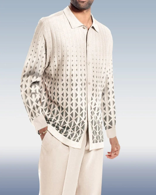 White Criss Cross Pattern Walking Suit Long Sleeve Set - DUVAL