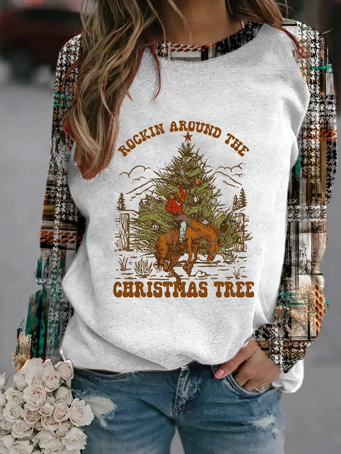 Western "ROCKIN AROUND THE TREE" Print Sweatshirt