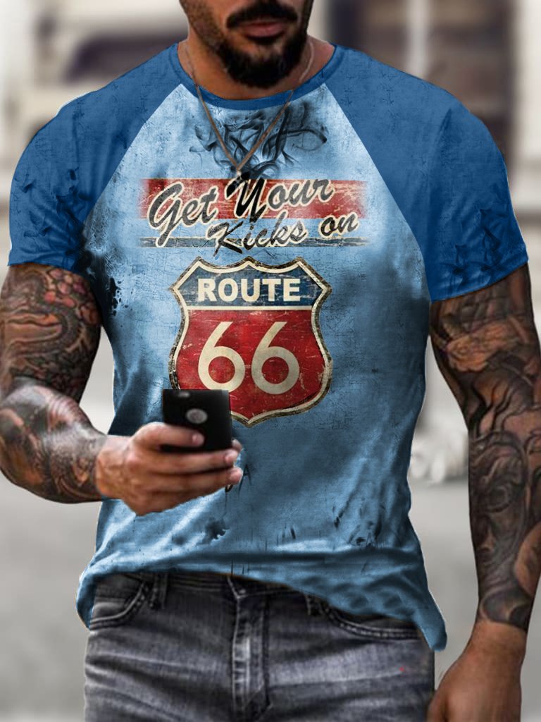 Men's Route 66 Casual Print Short Sleeve T-Shirt