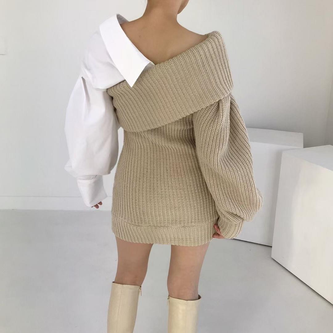 Robe à épaules inclinées en deux pièces, épissure de mode