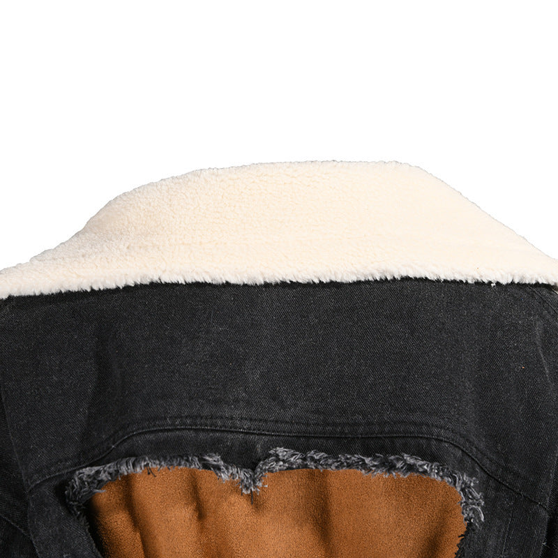 New fleece denim stitching winter lamb wool coat