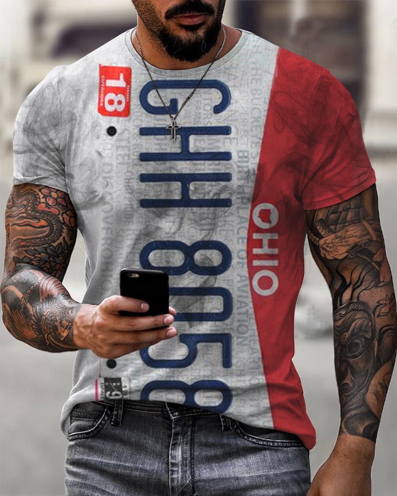 Men's Ohio License Plate Print Casual T-Shirt - DUVAL