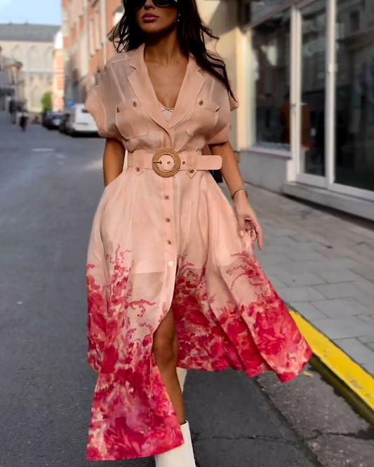 Pink Fashion Button Cardigan Dress