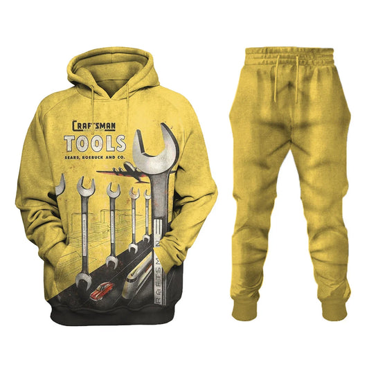 Retro Wrench Print Casual Sweatshirt Set - DUVAL