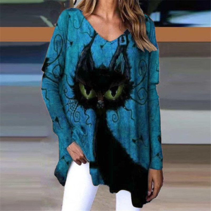 Cobweb And Cat Printed Oversize Women's T-shirt - DUVAL