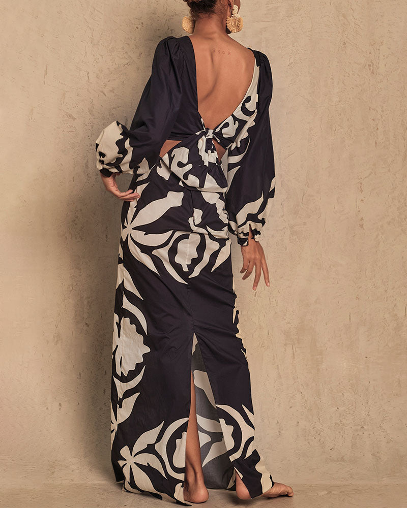 Elegant Long Sleeve Backless Maxi Dress