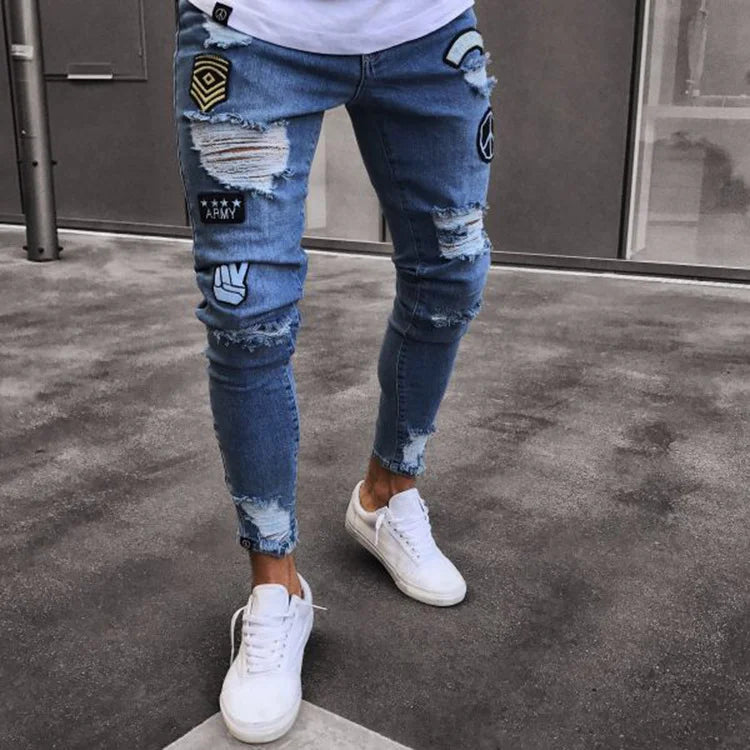 Men's Street Ripped Slim Denim Trousers - DUVAL