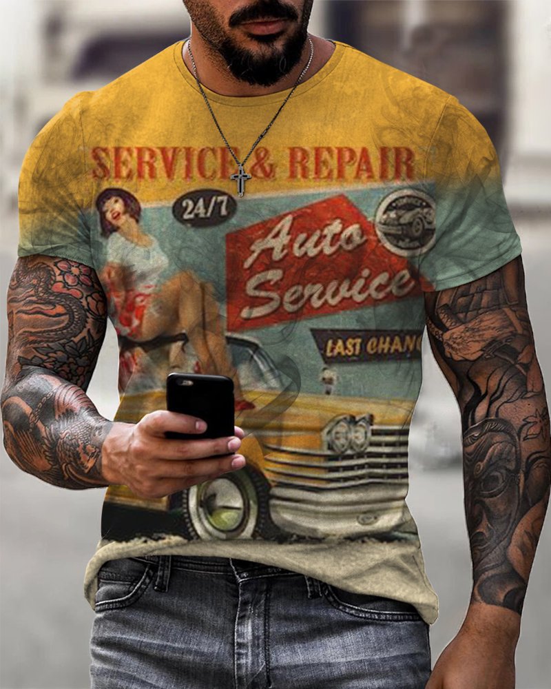 Men's Motorcycle Casual Print Short Sleeve T-Shirt