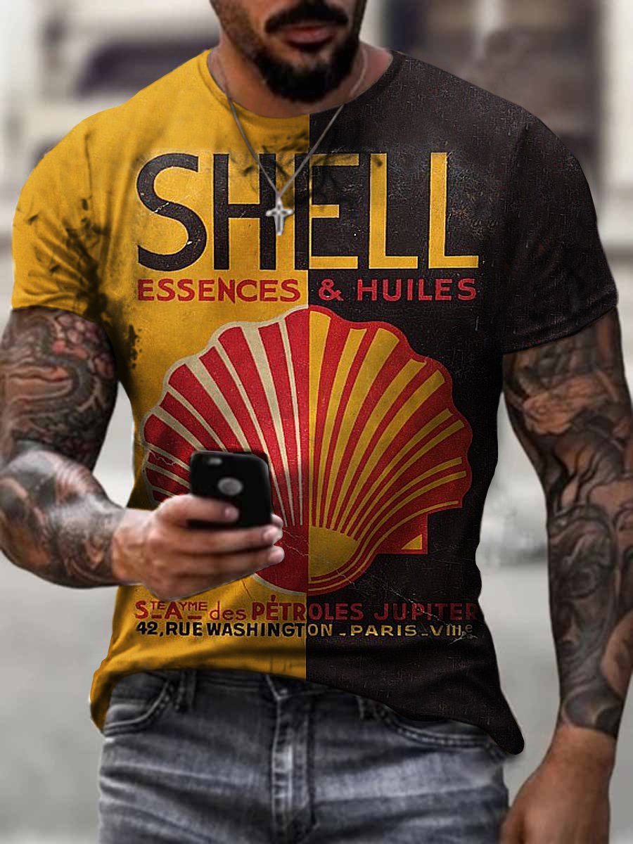 Men's Casual Engine Oil Contrast Print T-Shirt - DUVAL