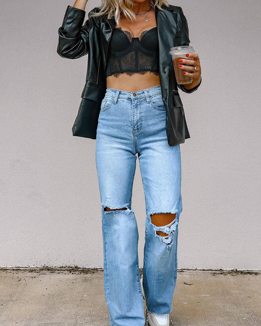 Street ripped wide leg jeans