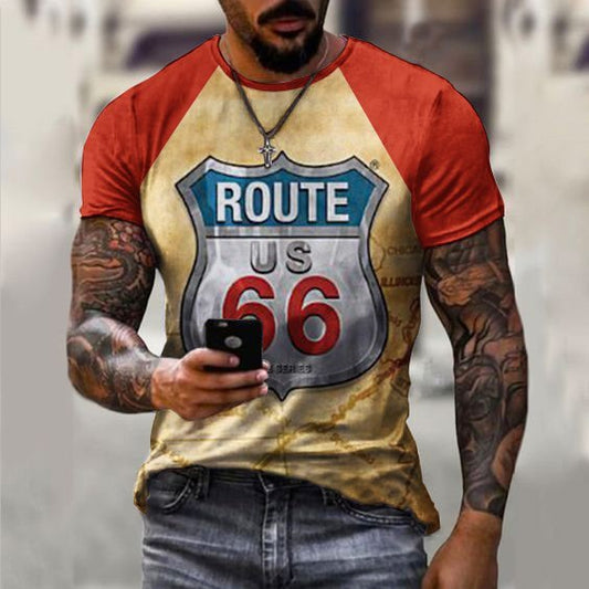 Men's Route 66 Casual Print Short Sleeve T-Shirt - DUVAL