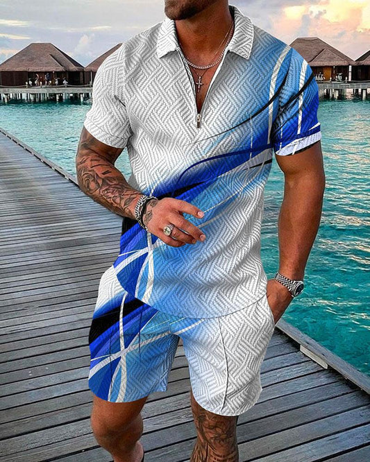 Blue Neon Polo Shirt And Shorts Co-Ord