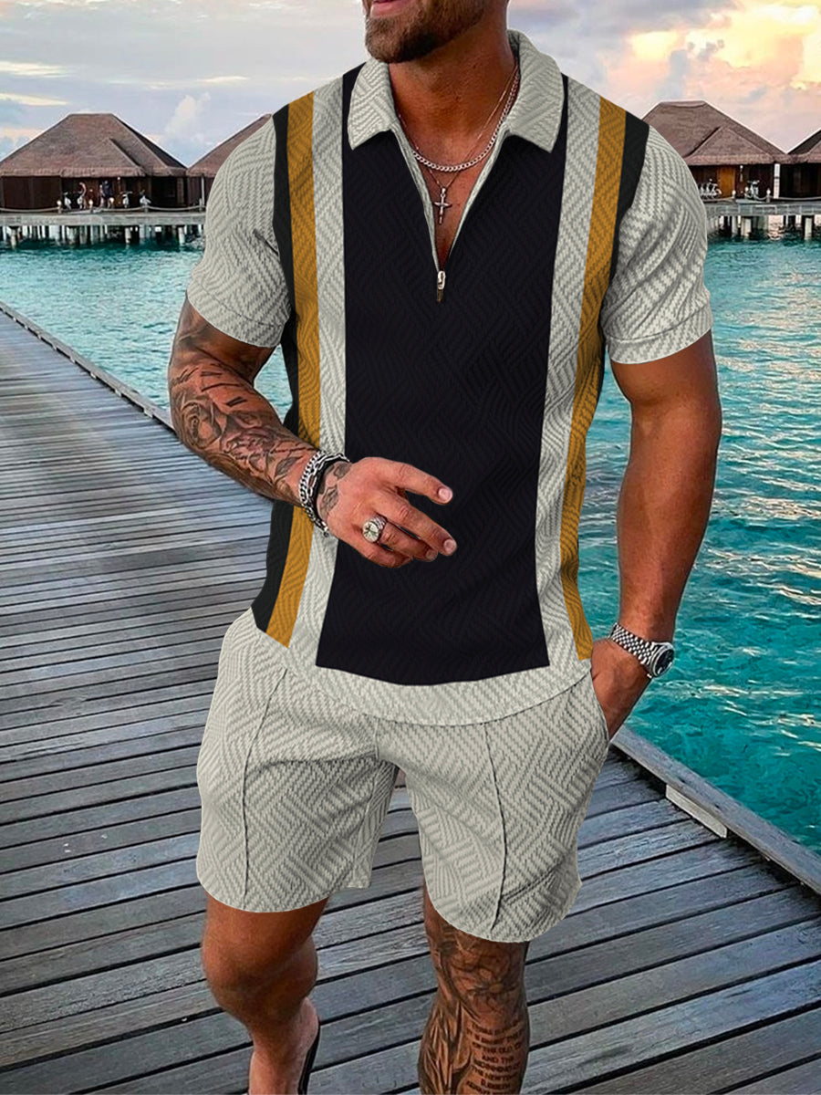 Men's Casual Matrix Pattern Printed Polo Suit – DUVAL